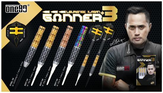 One80 L.Ilagan Gunner III Steeldart 22-23-24g Schwarz-Gold