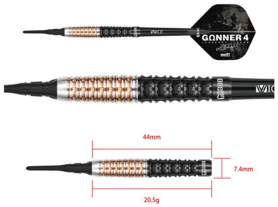 One80 Gunner 4 Signatur Softdart Schwarz-Rosengold 20,5g