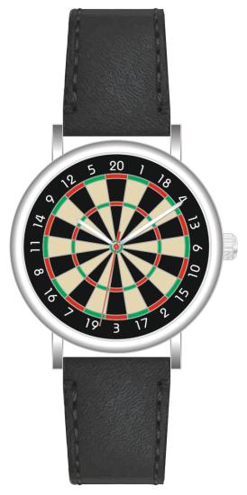 Uhr mit Lederarmband und Dartboard Farbig