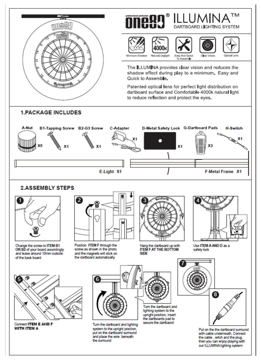 One80 Illumina Dartboard Light - Optical Lens - Daylight