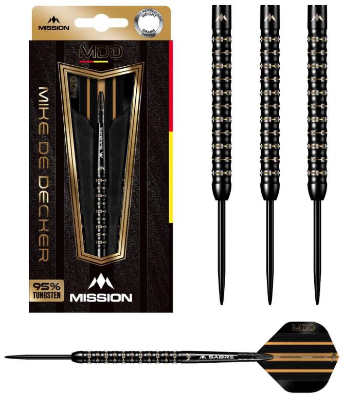Mission Mike De Decker 95% Schwarz-Gold Steeldart 22-24g