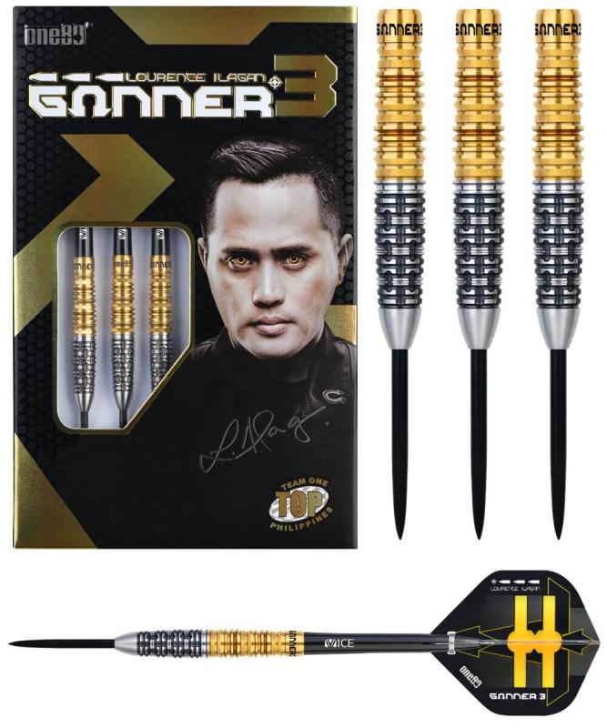 One80 Lourence Ilagan Gunner III Seeldart 22-23-24g Schwarz-Gold