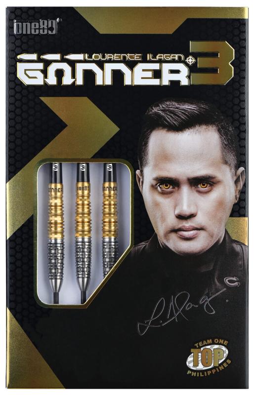 One80 L.Ilagan Gunner III Steeldart 22-23-24g Schwarz-Gold One80 L.Ilagan Gunner III Steeldart 22-23-24g Schwarz-Gold