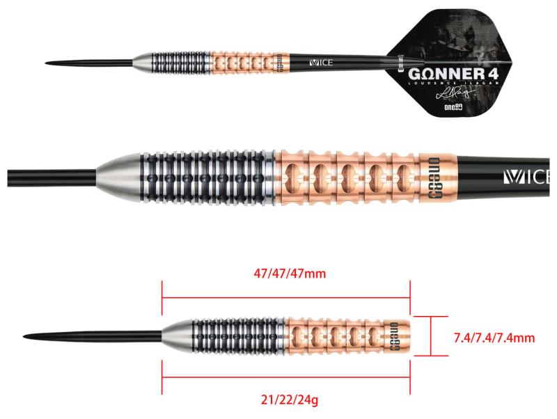 One80 Gunner 4 Signatur Steeldart Schwarz-Rosengold 22-23-24g
