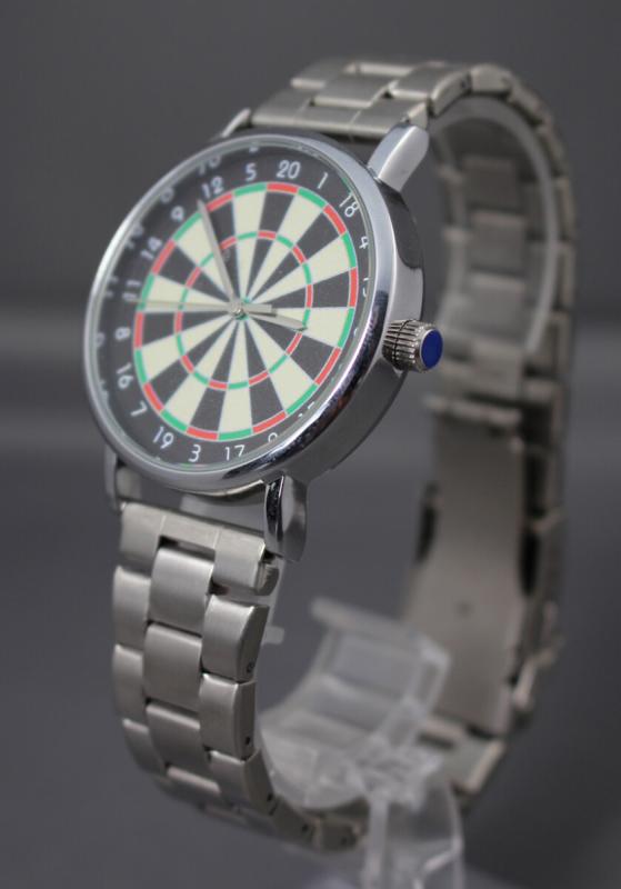 Uhr mit Armband Metall und Dartboard Farbig