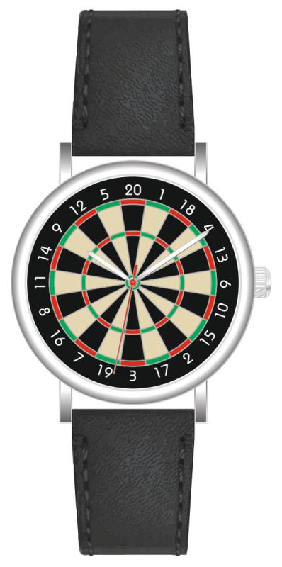 Uhr mit Lederarmband und Dartboard Farbig Uhr mit Lederarmband und Dartboard Farbig