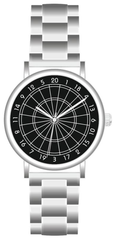 Uhr mit Armband Metall und Dartboard schwarz